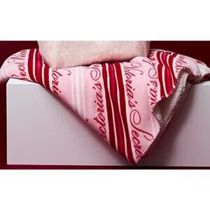 Victoria's Secret Cozy Pink/Red Striped Sherpa Blanket
